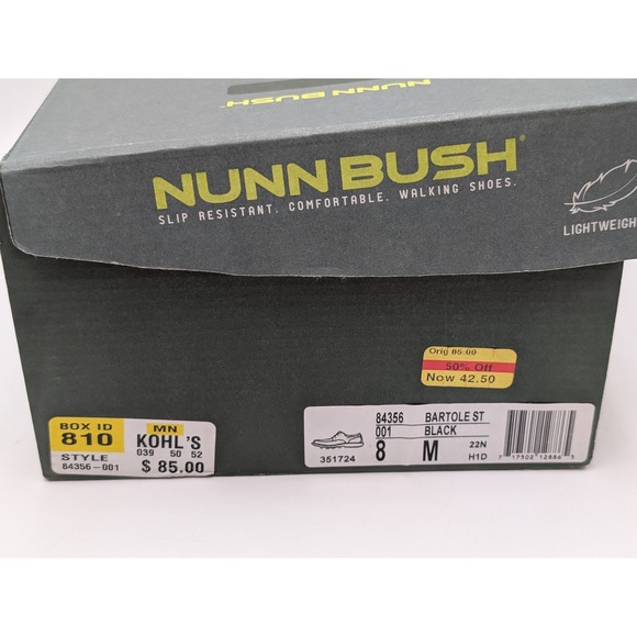 Nunn Bush Oxford Mens 8 Black Bartole ST Leather Bicycle Toe Comfort Gel‎ Dress